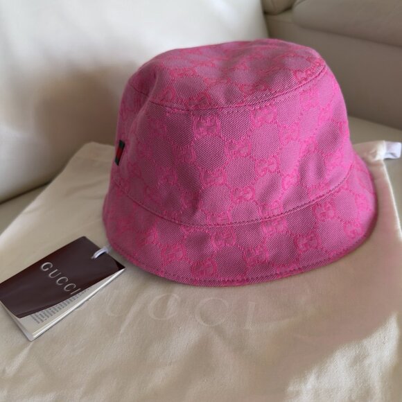 NWT GUCCI Fedora Reversible Orange Canvas-jacquard Bucket Hat Sz S Pink - Picture 8 of 12